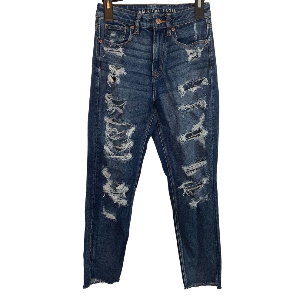 American Eagle Mom Jean 4 Womens Distressed High Rise Casual Denim Ripped